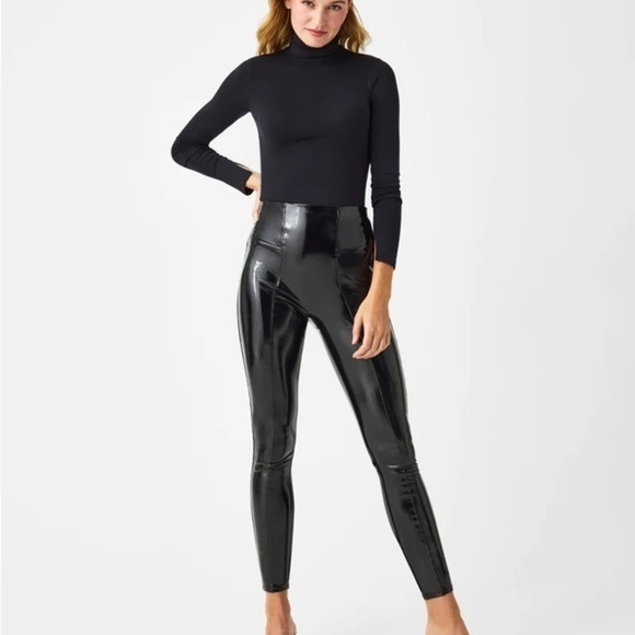SPANX Faux Latex High rise black Leggings Medium AS IS - Picture 1 of 8